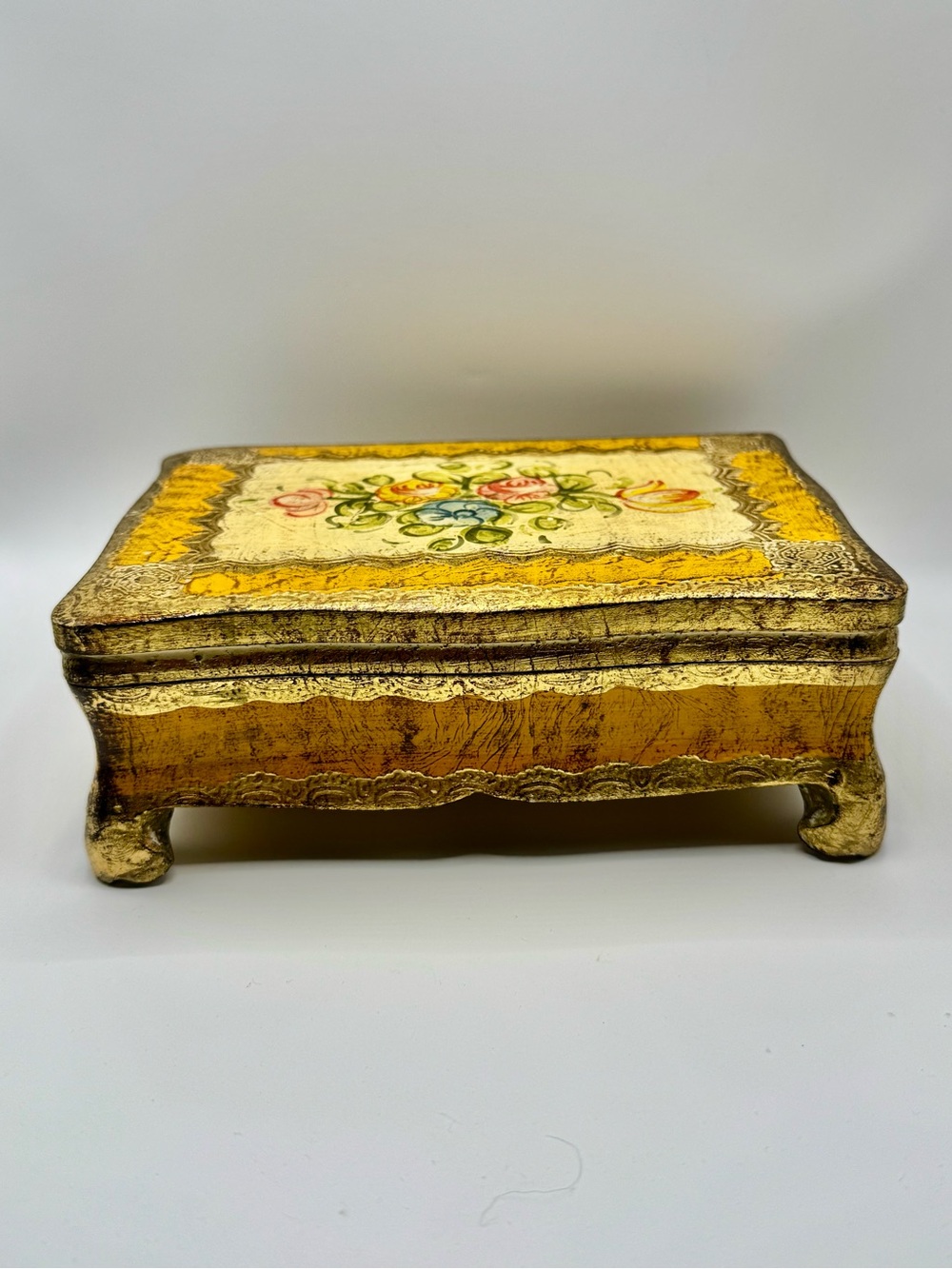 Vintage Florentine Gold Gilt Wood Jewelry Box w/Floral Design Florentia Italy - Picture 11 of 12